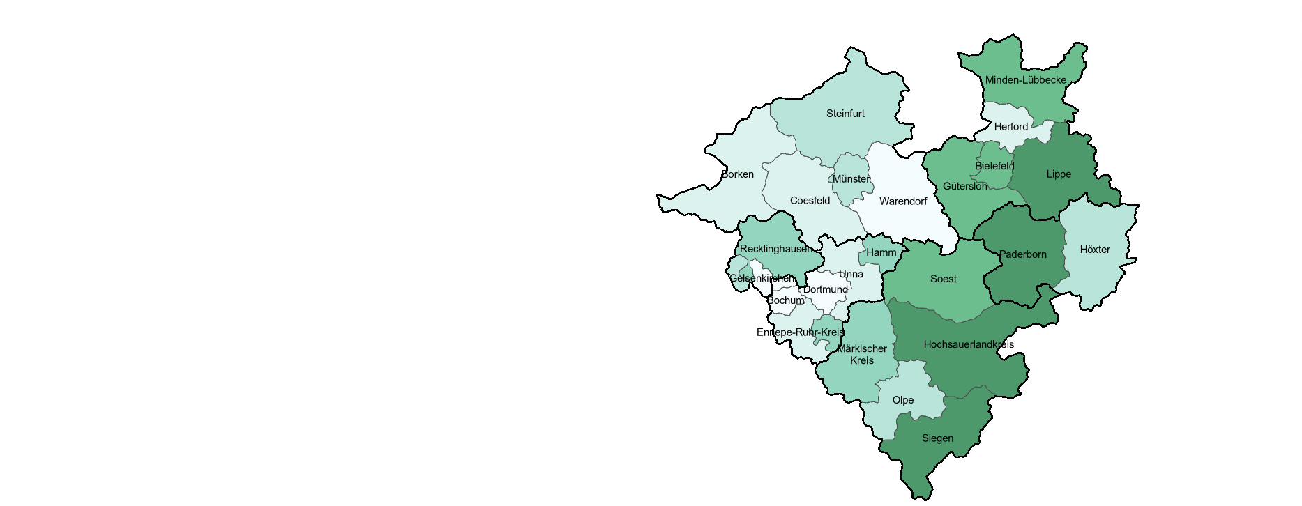 Karte zeigt den Anteil der Fläche von Biotopen an der Gesamtfläche auf Kreisebene im Jahr 2022