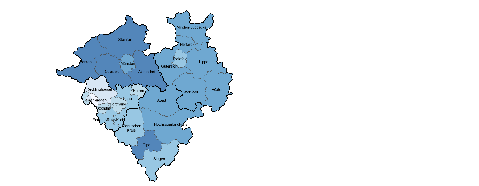 Karte zeigt, wie groß der Anteil der erwerbstätigen Bevölkerung in den Kreisen und kreisfreien Städten im Jahr 2019 war
