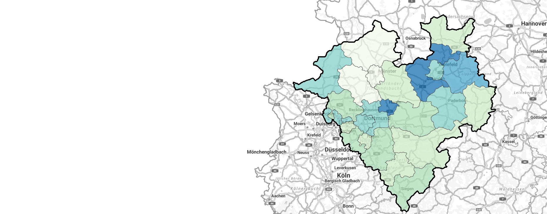 Karte zeigt die Zahl der Einwohner:innen pro Arzt/Ärztin in den Kreisen und kreisfreien Städten im Jahr 2021