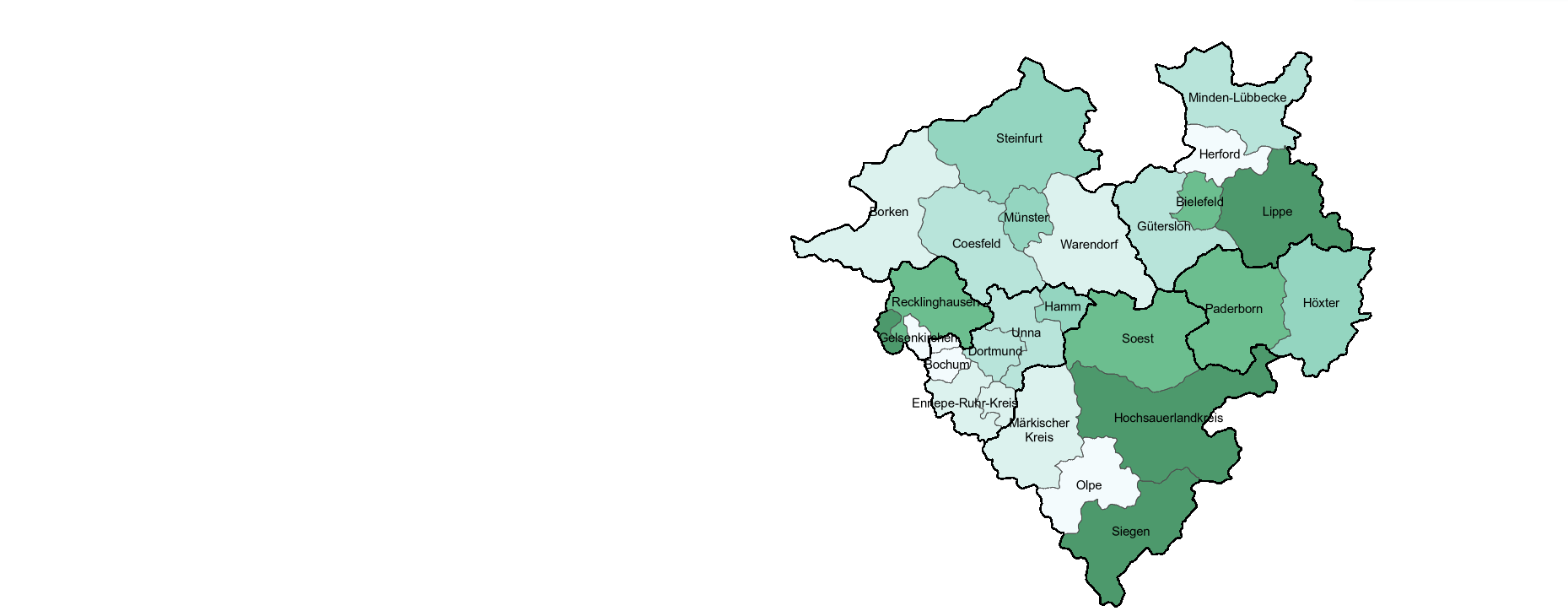 Karte zeigt den Anteil der Fläche von Naturschutzgebieten an der Gesamtfläche in den Kreisen und kreisfreien Städten im Jahr 2022