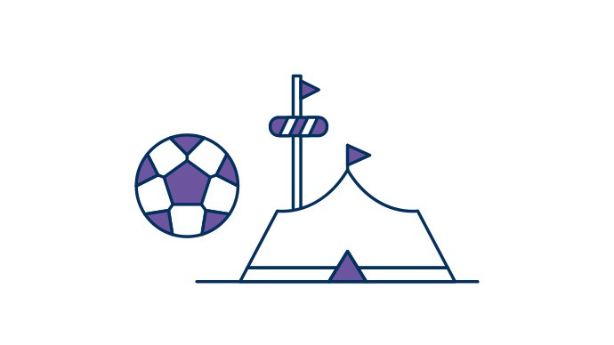 Grafik zeigt einen Fußball, einen Maibaum und ein Zelt