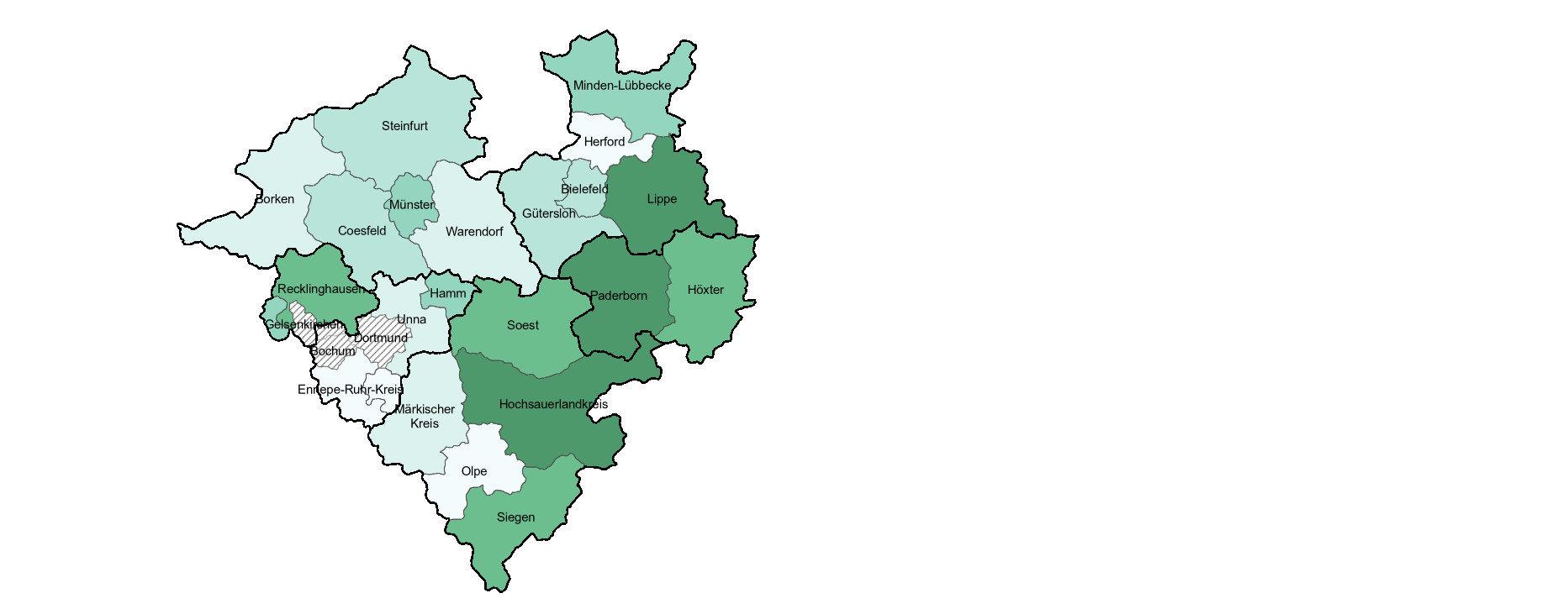 Karte zeigt den Anteil der Fläche von FFH-Gebieten an der Gesamtfläche der Kreise und kreisfreien Städte im Jahr 2022