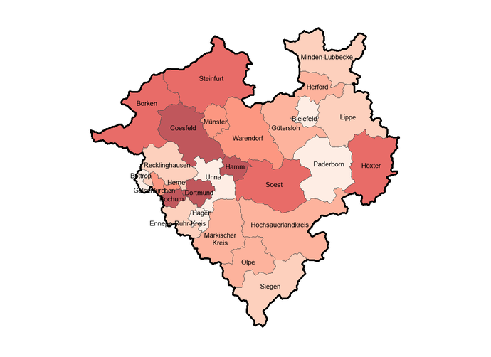 Karte zeigt das Verhältnis von Zu- gegenüber Fortzügen an in den Kreisen und kreisfreien Städten im Jahr 2024