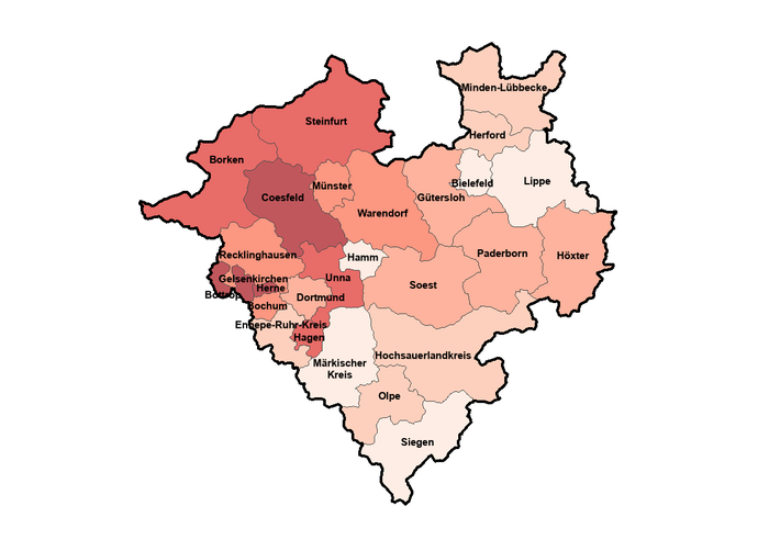 Karte zeigt das Verhältnis von Zu- gegenüber Fortzügen an in den Kreisen und kreisfreien Städten im Jahr 2023