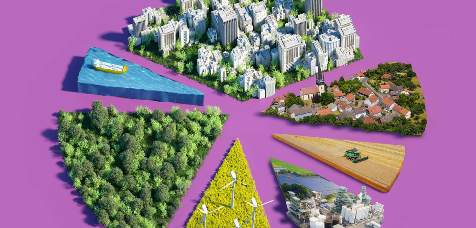 Titelbild des Gleichwertigkeitsberichts: Grafik zeigt unterschiedliche Landschaften in Form von Dreiecken, die einen Kreis bilden