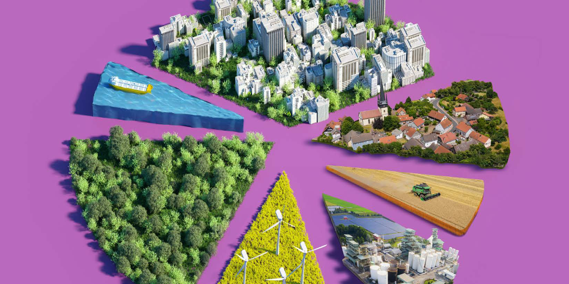 Titelbild des Gleichwertigkeitsberichts: Grafik zeigt unterschiedliche Landschaften in Form von Dreiecken, die einen Kreis bilden