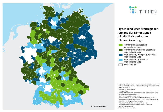 Karte zeigt die verschiedenen Kreistypen in Deutschland nach dem Thünen-Institut