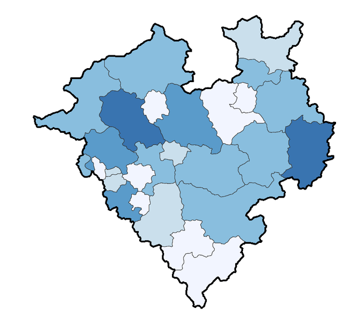Karte zeigt den Anteil der Selbstständigen unter allen Erwerbstätigen in den Kreisen und kreisfreien Städten im Jahr 2019