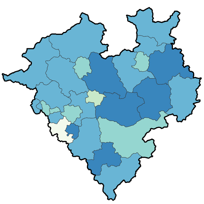 Karte zeigt die Masernimpfquote bei Schulanfängerinnen und Schulanfängern im Jahr 2019 in den Kreisen und kreisfreien Städten